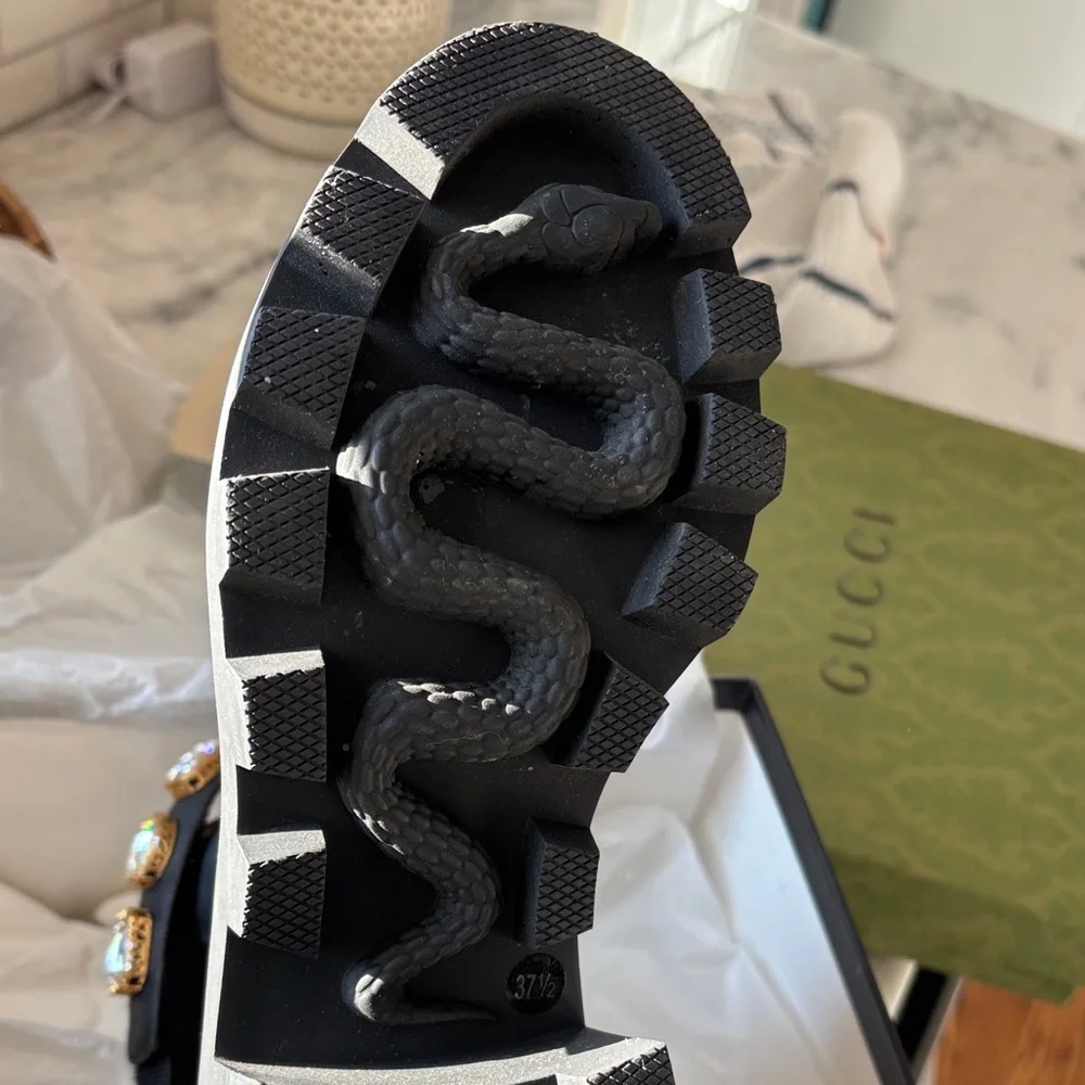 Gucci Black Ankle Boots with Gold Embellishments - Picture 4 of 7